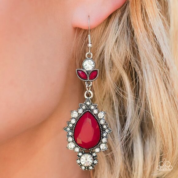 Paparazzi Jewelry Accessories - SELFIE-Esteem - Red Earrings - Vintage - Picture 3 of 4